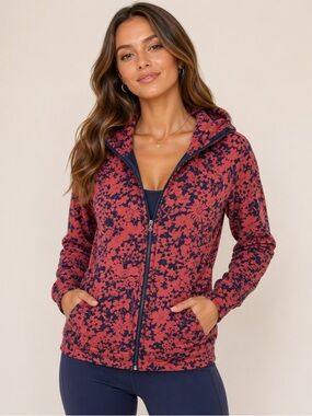 Lululemon Scuba Hoodie Size 8 Orange Blue Floral Print Zip-Up Cotton Blend